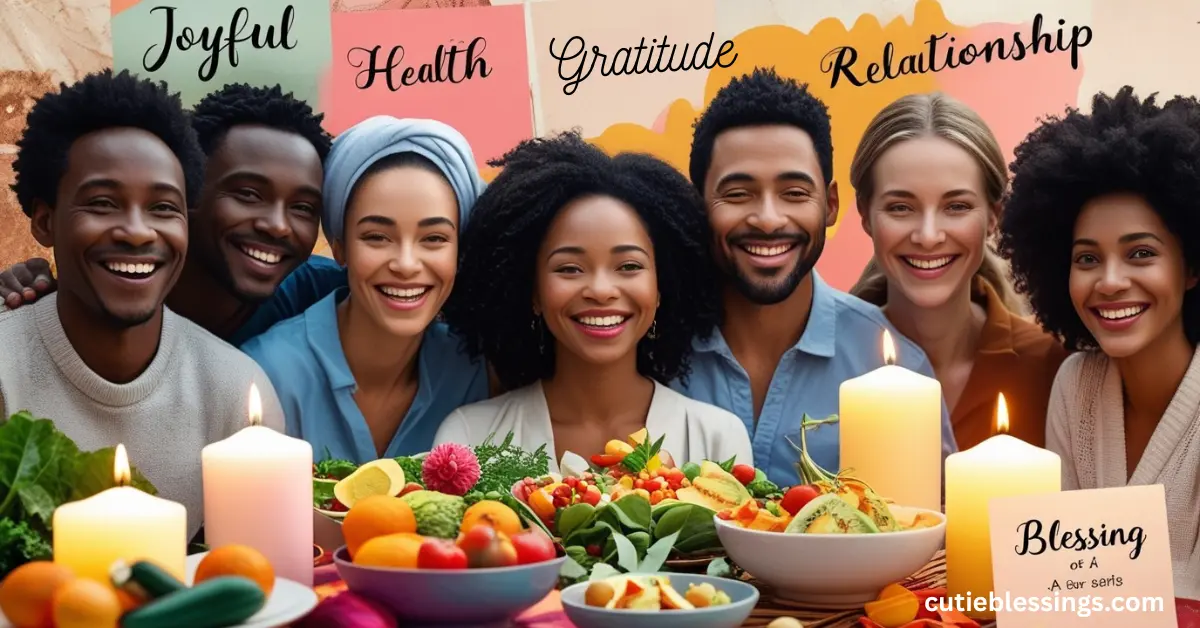 Visual representation of different categories of powerful December blessings: joy, health, abundance, and relationships