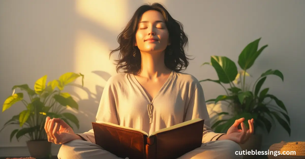 “Individual practicing mindful meditation and journaling to amplify powerful December blessings.