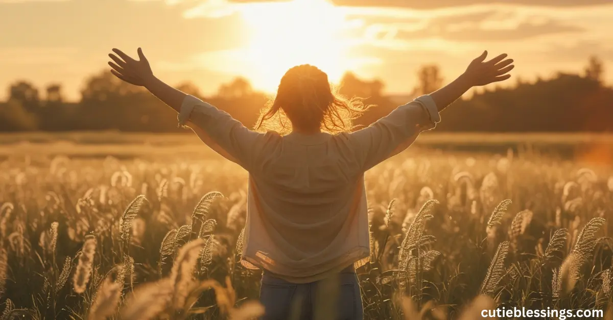Person standing in sunlit field embracing joy and gratitude for Friday blessings