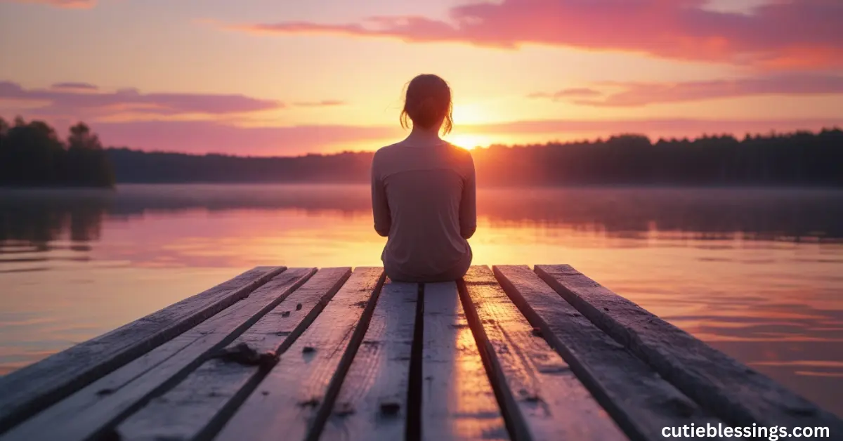 Person reflecting at sunset by a tranquil lake for Friday inspiration