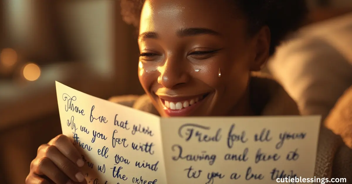 Person feeling joy and calm while reading a heartfelt Friday blessing note