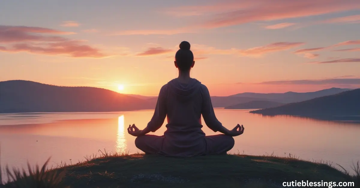 Meditating person on a hilltop at sunrise for inner peace Friday blessings