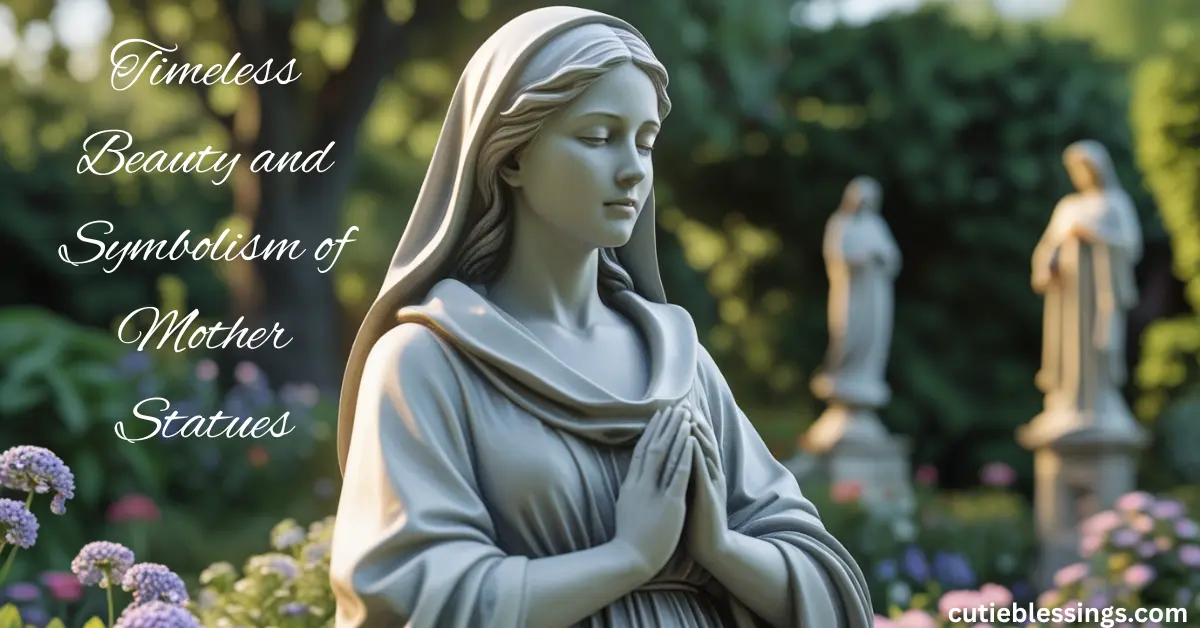 Neutral mother figure statue in elegant garden setting with soft lighting