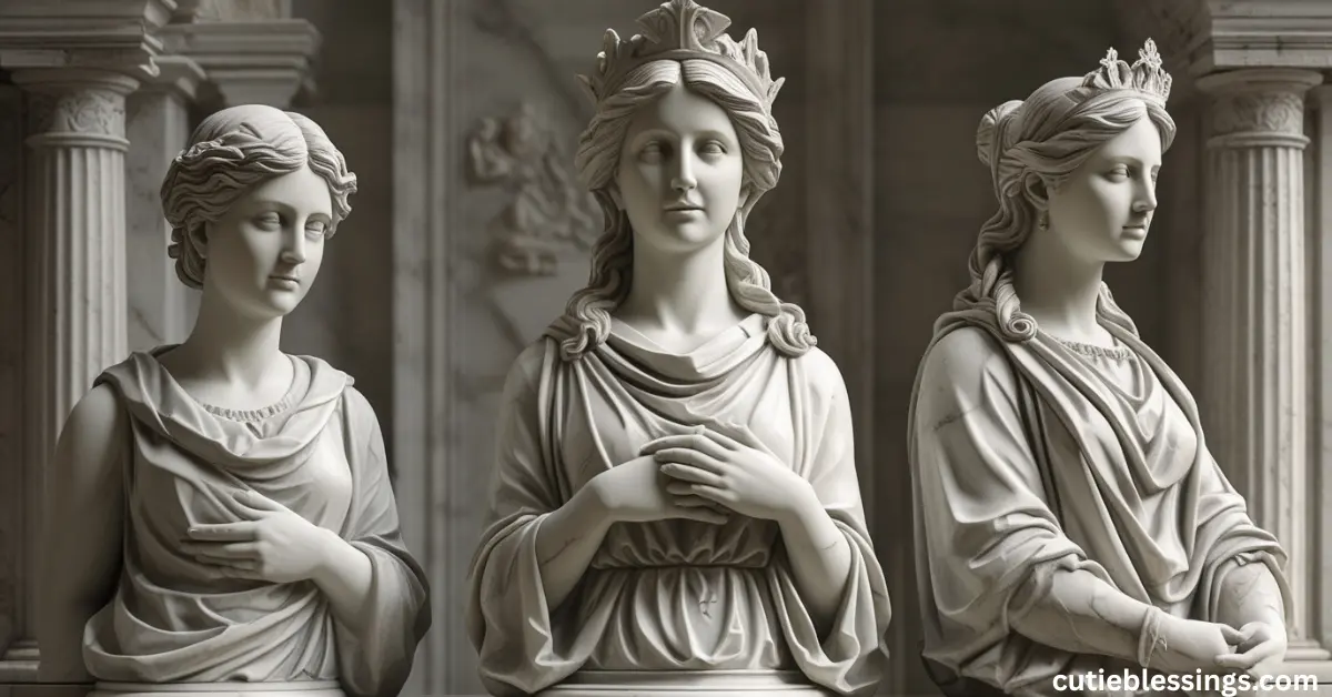 Stone and marble mother statues showing classical artistic style