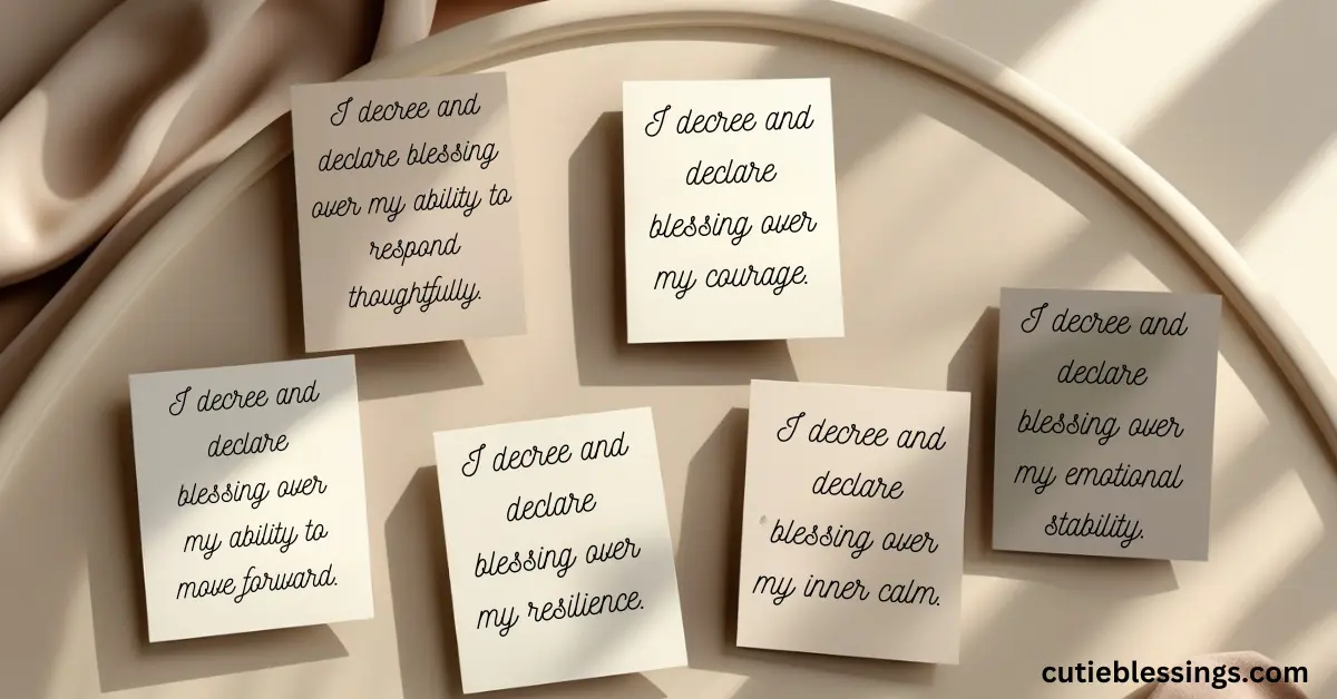 Cards displaying handwritten blessing statements arranged neatly.