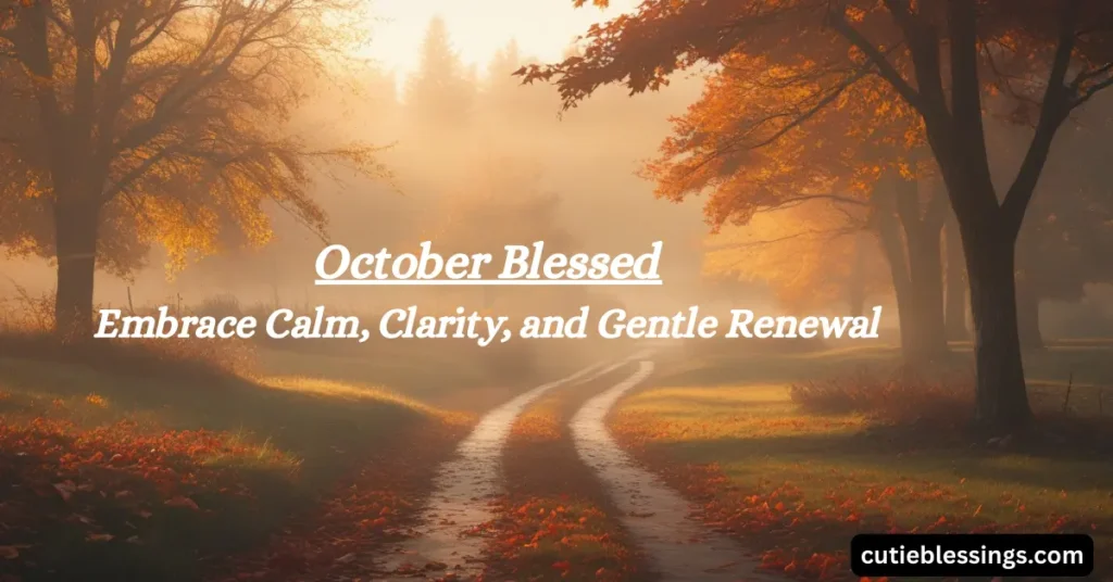 A calm October landscape with golden leaves, warm sunlight, and a peaceful path representing reflection and renewal.