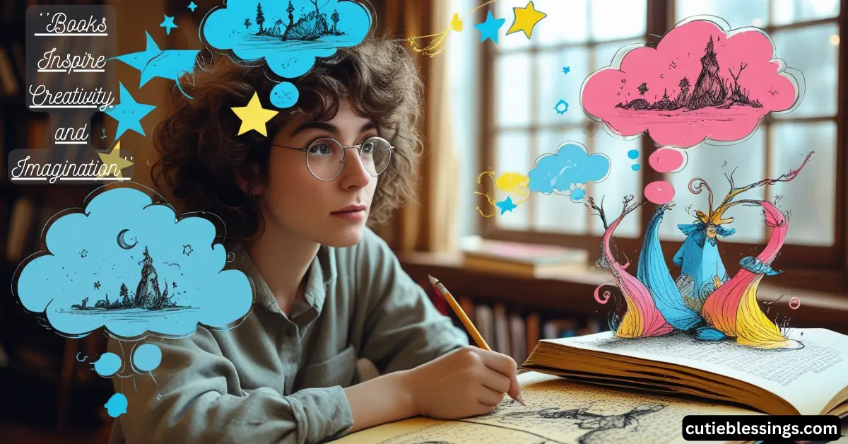 Individual drawing creative ideas inspired by reading, showing how books spark imagination.