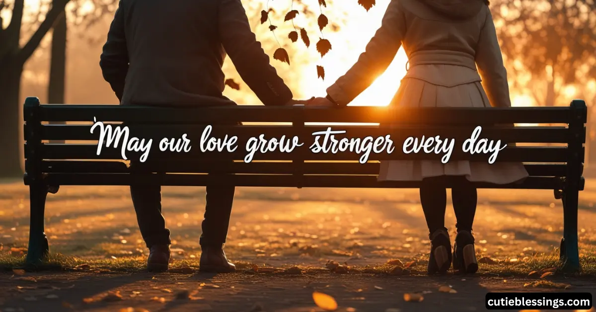 Couple holding hands with a romantic February blessing quote overlay, inspirational love message